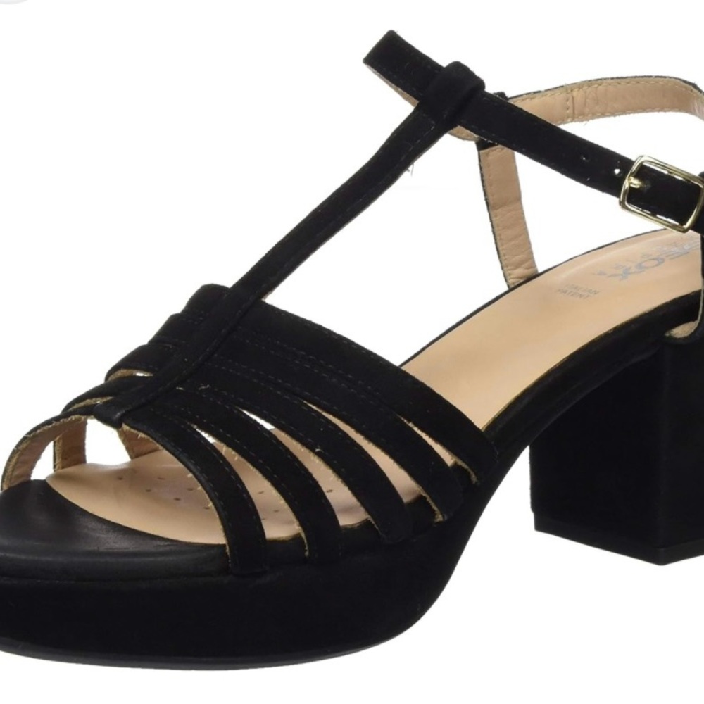 Geox Black Strappy Block Heels - Picture 6 of 6